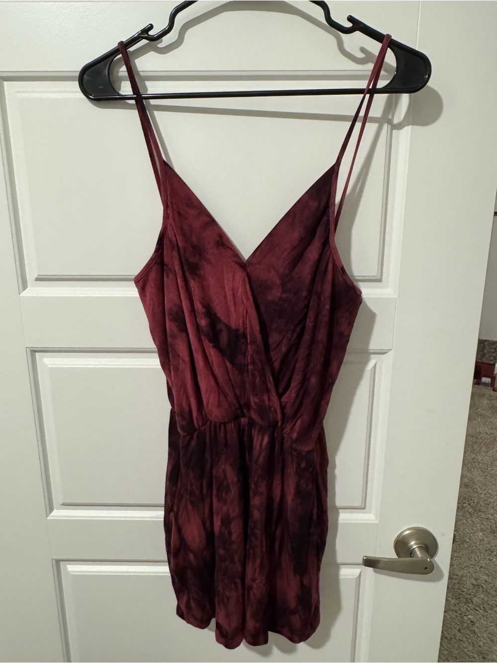 Women's Burgundy Tie-Dye Spaghetti Strap Romper